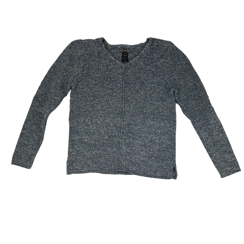 REI Womens Sweater Size S‎ Blue White Marled V Neck Long Sleeve Knit Casual
